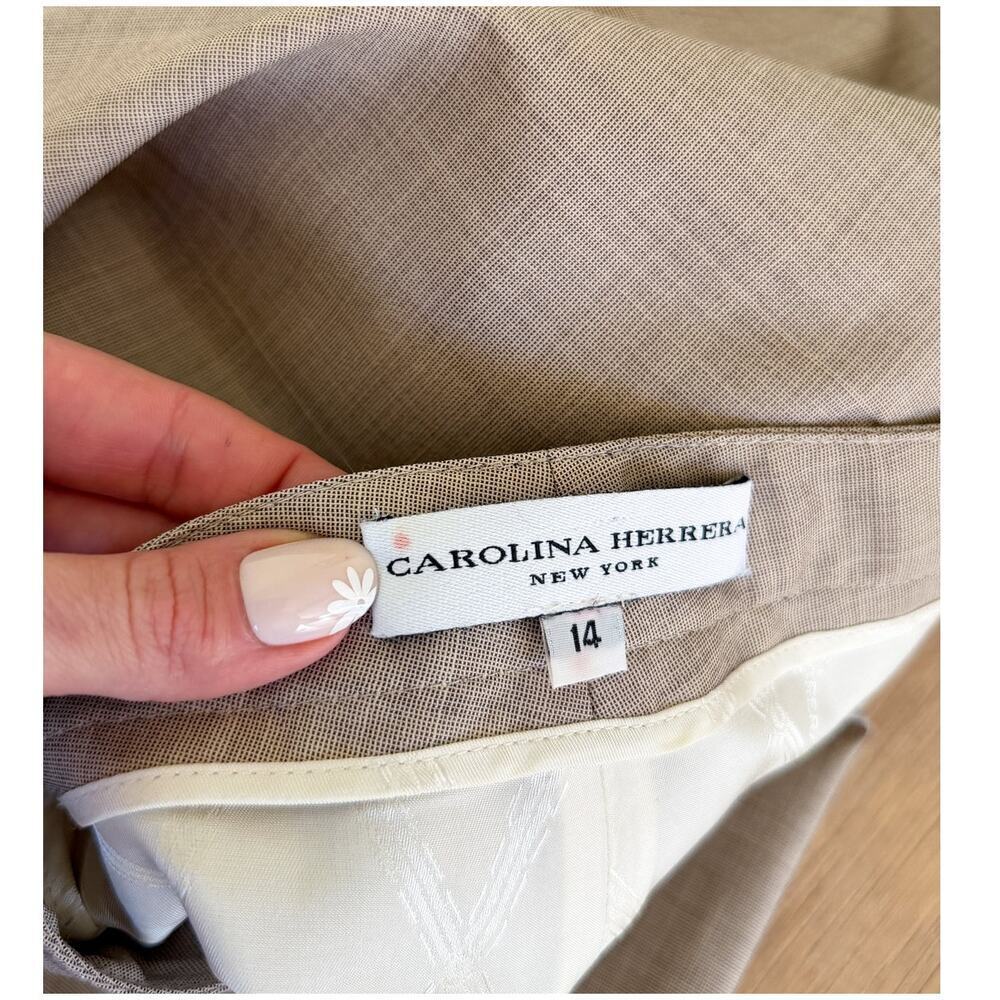 Carolina Herrera Brown Gray Virgin Wool Silk Woven Wide Leg Trouser Pants 14 - Picture 2 of 7